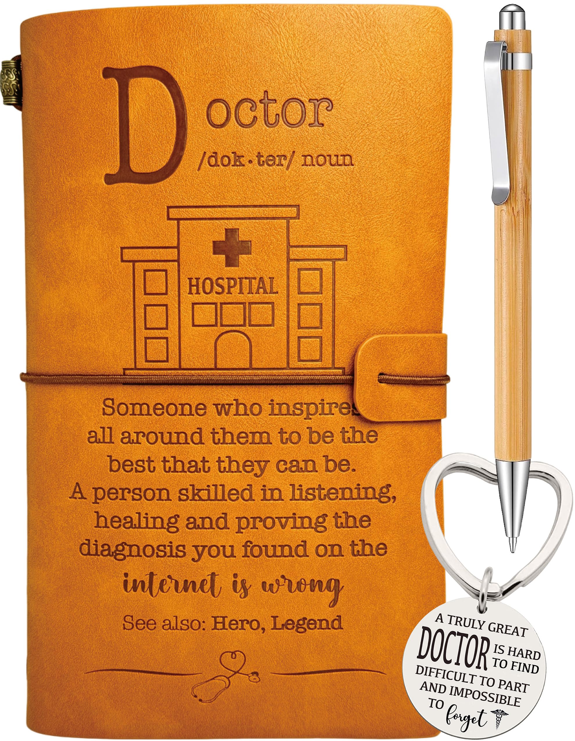 Doctor Gifts Woman, Doctor Leather Journal 140 Pages Refillable Notebook, Doctor Keychain, Doctor Mom Gifts, Dr Gifts for Women, Gift for Female Doctor Birthday Christmas Graduation Retirement
