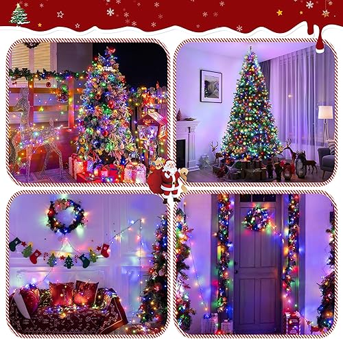 Miniatura 7 de 1200 luces LED de Navidad de 394 pies para exteriores, luces de árbol de Navidad enchufables, 8 modos de luces parpadeantes para dormitorio, boda,