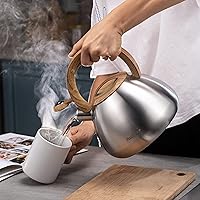 Vista 2 de MARSKITOP Tetera para estufa de 2.6 cuartos de galón, acero inoxidable, hervidor de té silbando con mango para mantenerse fresco, color plateado