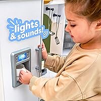 Vista 4 de KidKraft Ultimate Corner Wooden Play Kitchen with Lights & Sounds, Play Phone and Curtains, White