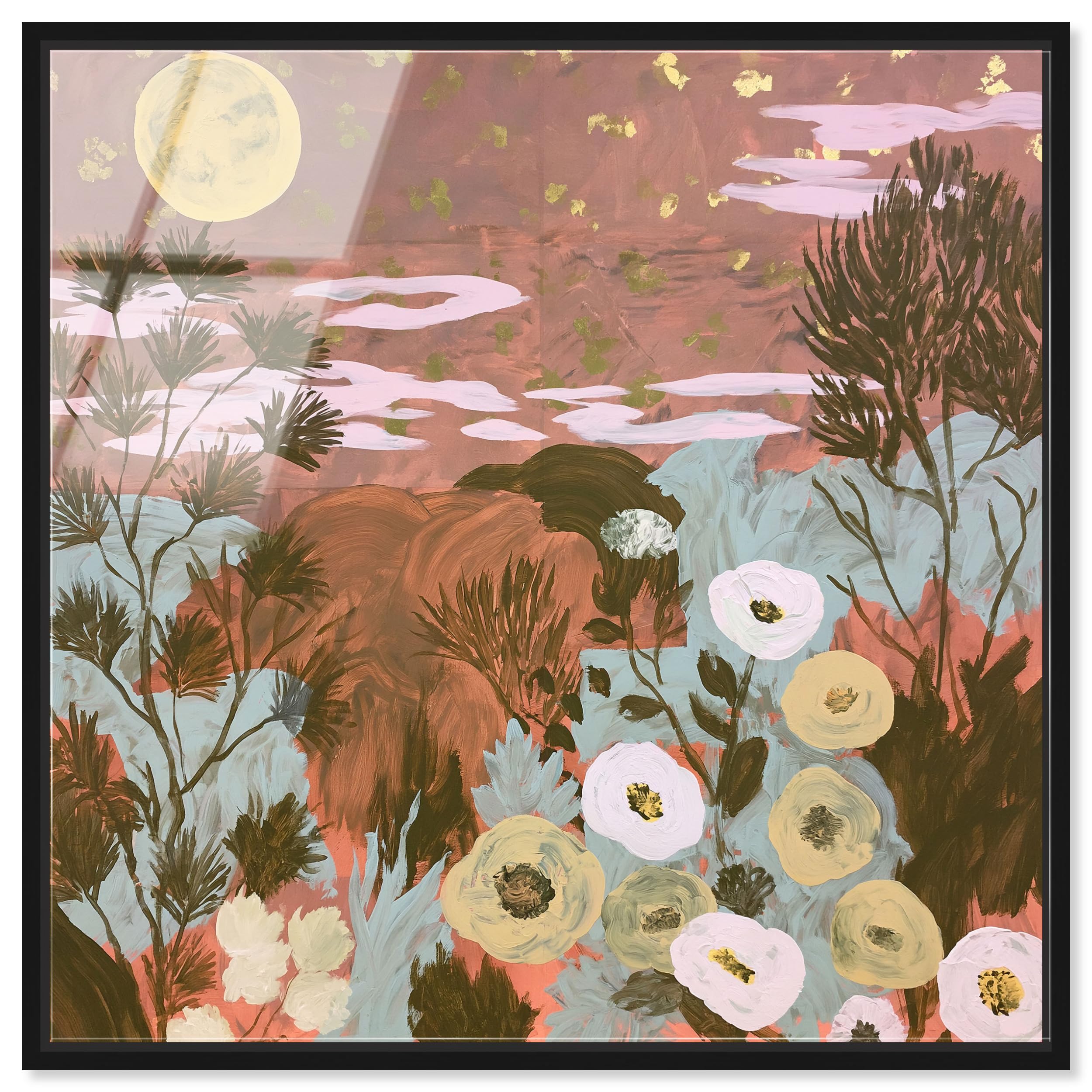Art Remedy Lunar Bloom Gerahmter Acryldruck Whimsy Wanddekoration, schwarzer Rahmen, 50,8 x 50,8 cm