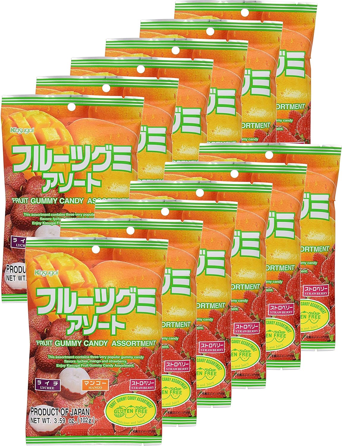 Kasugai Fruit Assort Gummy Candy 3.59oz (12 Pack)
