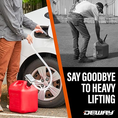 Miniatura 27 de DeWay Bomba de transferencia de combustible de lata de gasolina con boquilla de gatillo Velocidad de flujo rápido de 3.8 GPM, manguera de goma