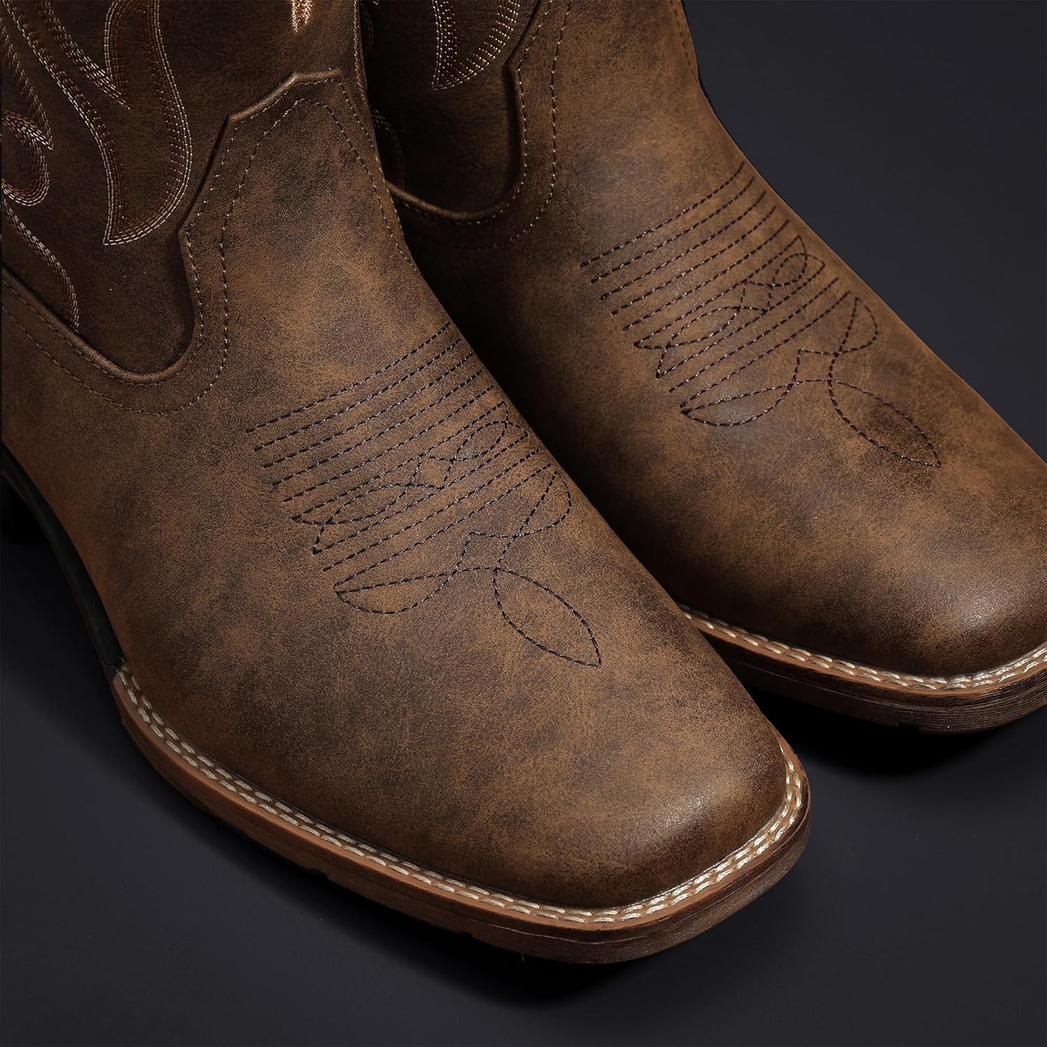 Cowboy Boots for Men Square Toe Western Boots Slip Resistant Country Boot Retro Classic Embroidered Pull On Boot for Festivals and Gift-giving