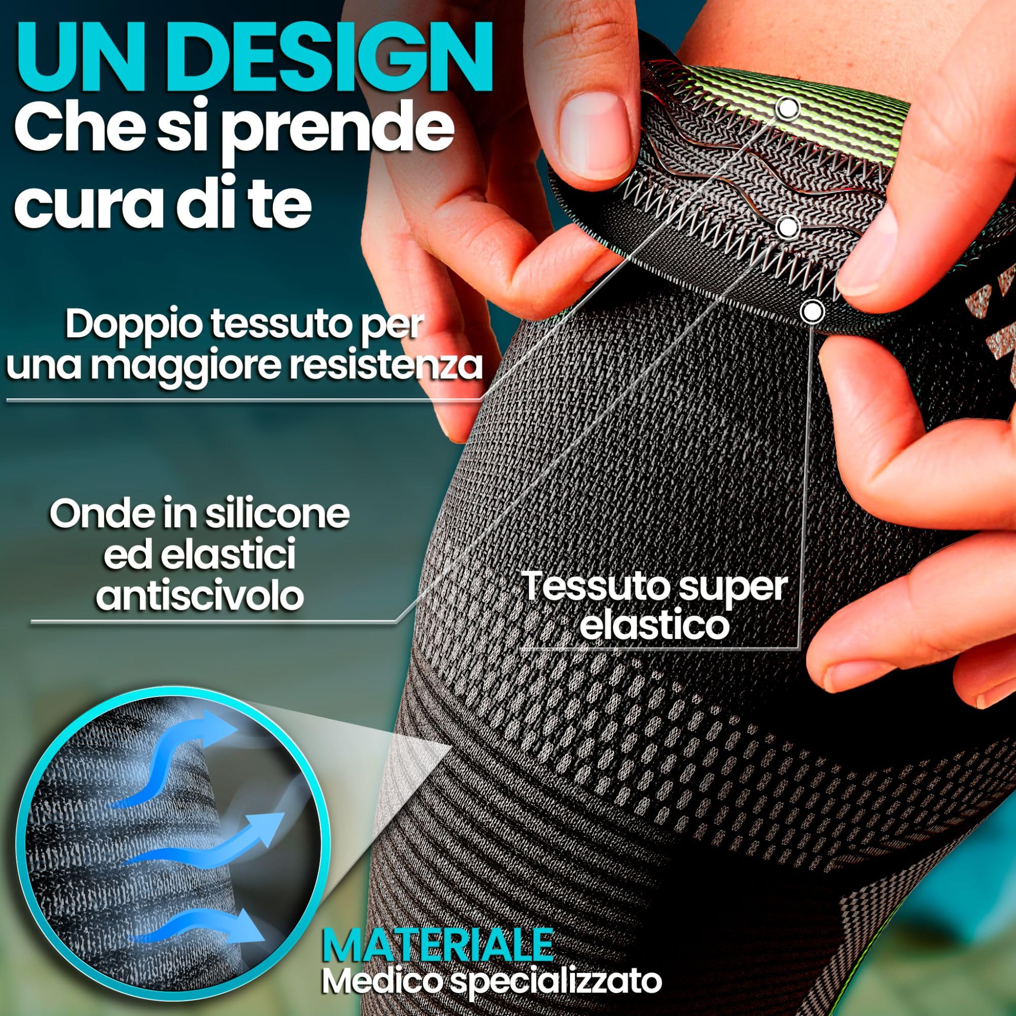 NativoDex Ginocchiera Stabilizzante di Supporto per Menisco e Legamenti - Tutore Ginocchio Antiscivolo di Compressione per Uomo e Donna - Ginocchiere Palestra