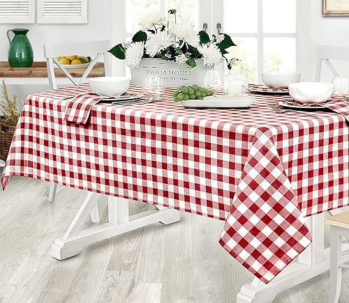 Miniatura 3 de Home Bargains Plus Country Rustic Buffalo - Mantel de tela de algodón a cuadros, fácil cuidado, 60 x 84 pulgadas, oblongorectangular, rojo