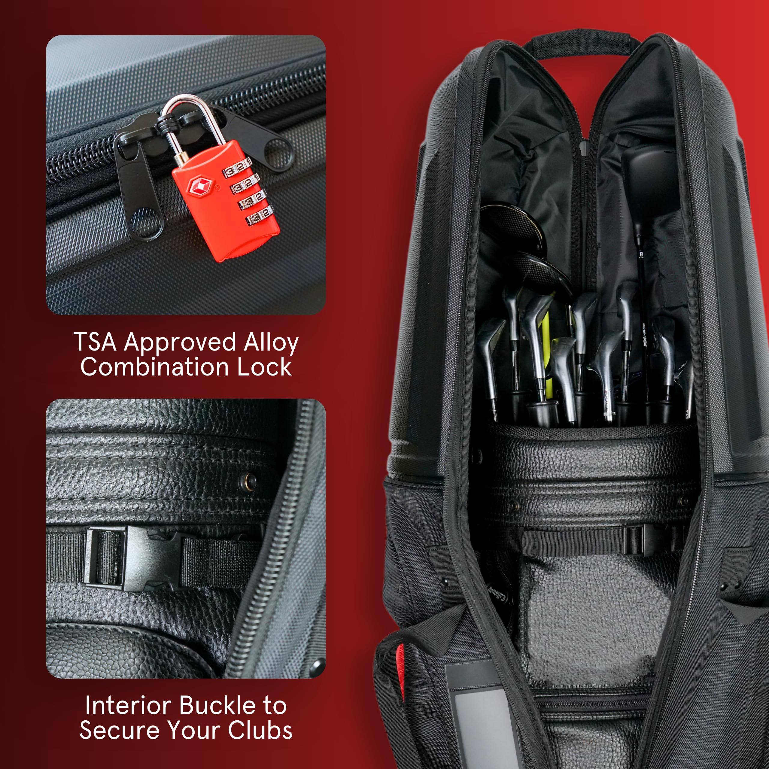 Golf Travel Bags for Airlines with Wheels, Hard Case Top, 1680D Ballistic Nylon, and Tank Wheels - TSA Lock and Dust Bag Included - Light & Easy to Maneuver Waterproof Golf Club Protection