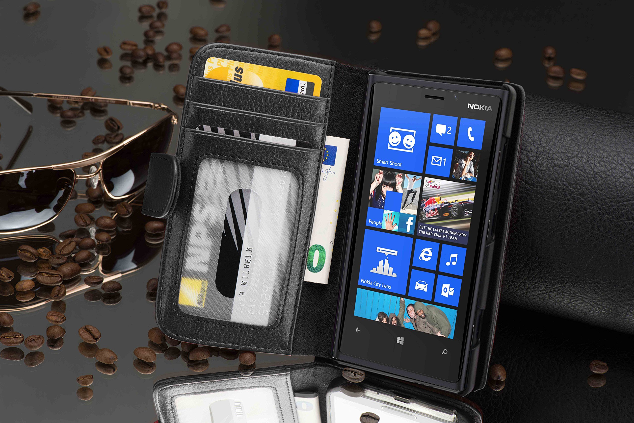 Book Case Compatible with Nokia Lumia 920 in Midnight Black with Magnetic  Closure and Card Slots Wallet Etui Cover Pouch PU Leather Flip - Main Image