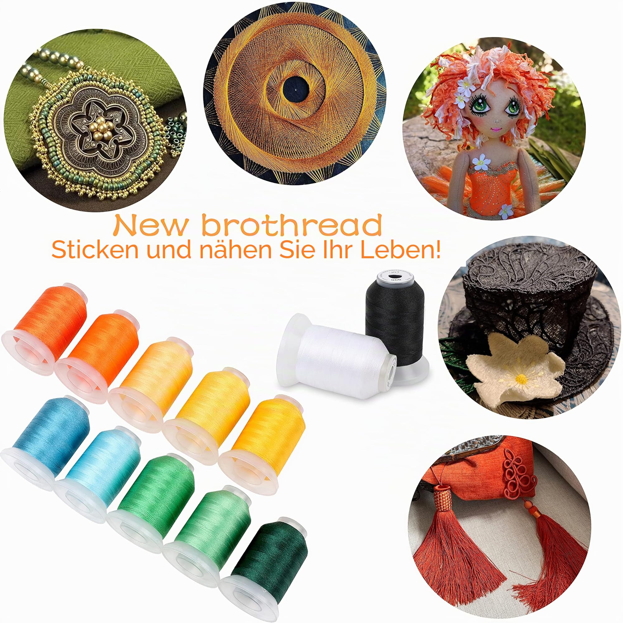 New brothread 63 Brother Farben Polyester Maschinen Stickgarn 500M (550Y) für Brother/Babylock/Janome/Singer/Kenmore Stickereimaschine