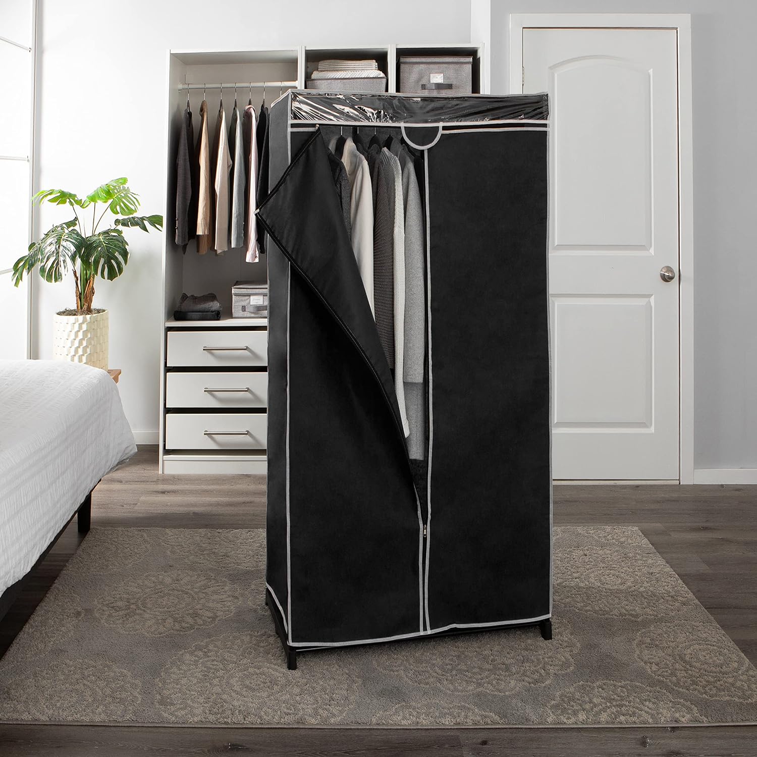 Simplify, Organizer, for Clothes and Accessories, Heavy Duty, Hanging Rod, Easy to Assemble in Grey 36" Wide Portable Closet (4062-GREY)