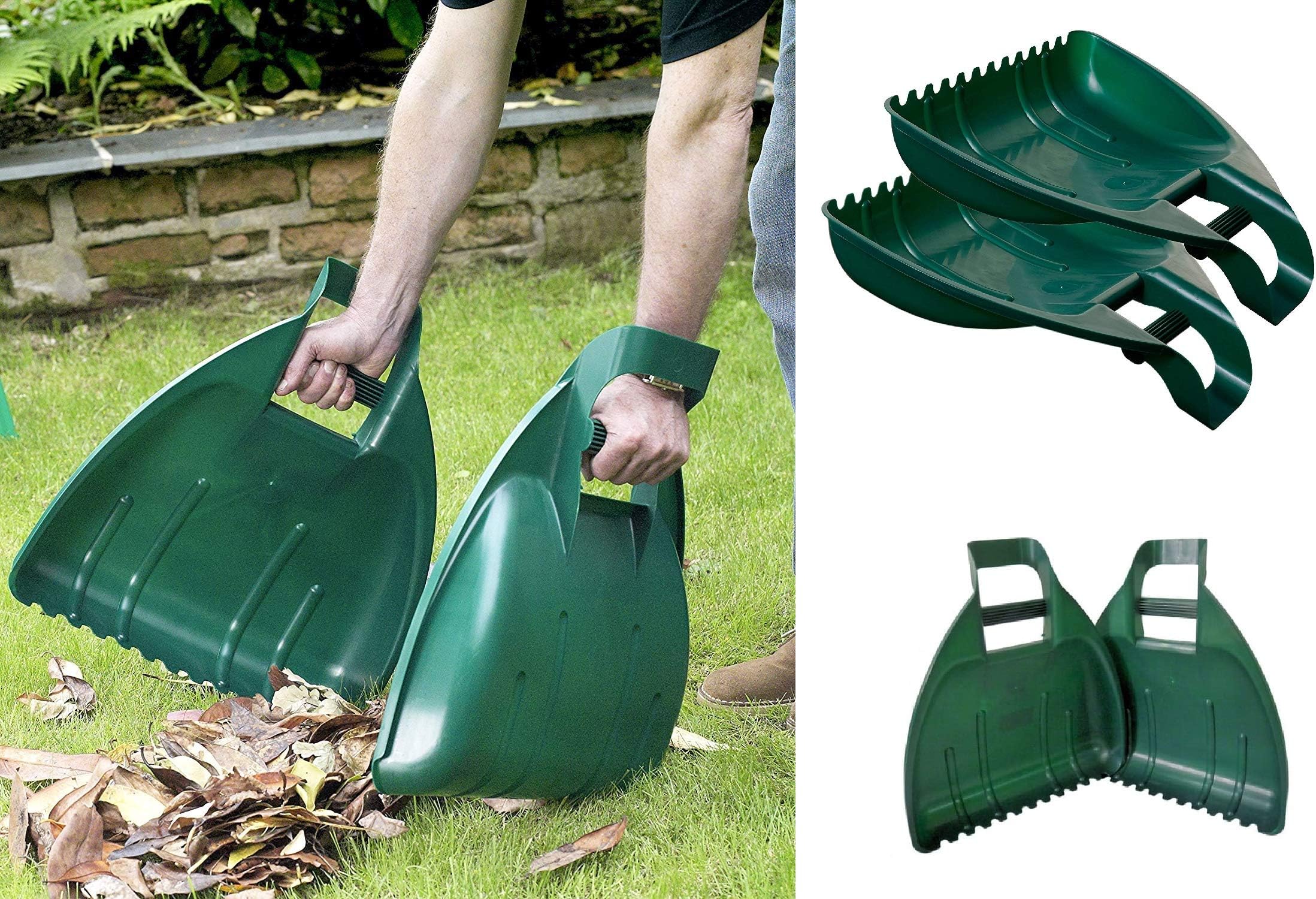 AQS INTERNATIONAL Pair of Leaf Grabber Hands Leaf Collector Garden Grass Leaves Waste Scoop Green
