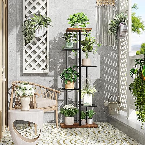 Miniatura 7 de Simple Trending Soporte para plantas de interior, estante alto de metal de 6 niveles para múltiples plantas, soportes para macetas escalonadas para
