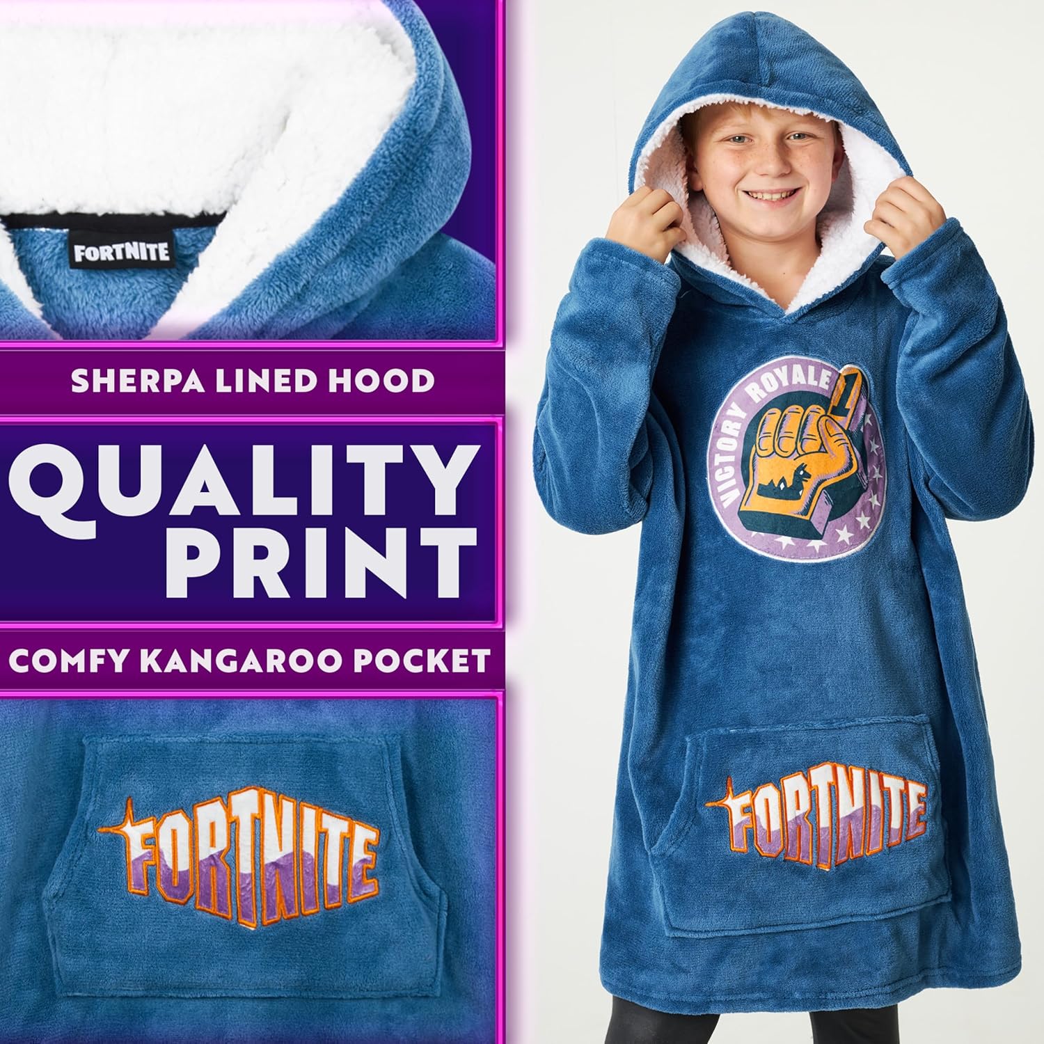 Fortnite Blanket Hoodie Gifts for Boys Teens, Oversized Fleece Pullover with Sherpa-Lined Hood, Wearable Blanket for Gamers - Image 5