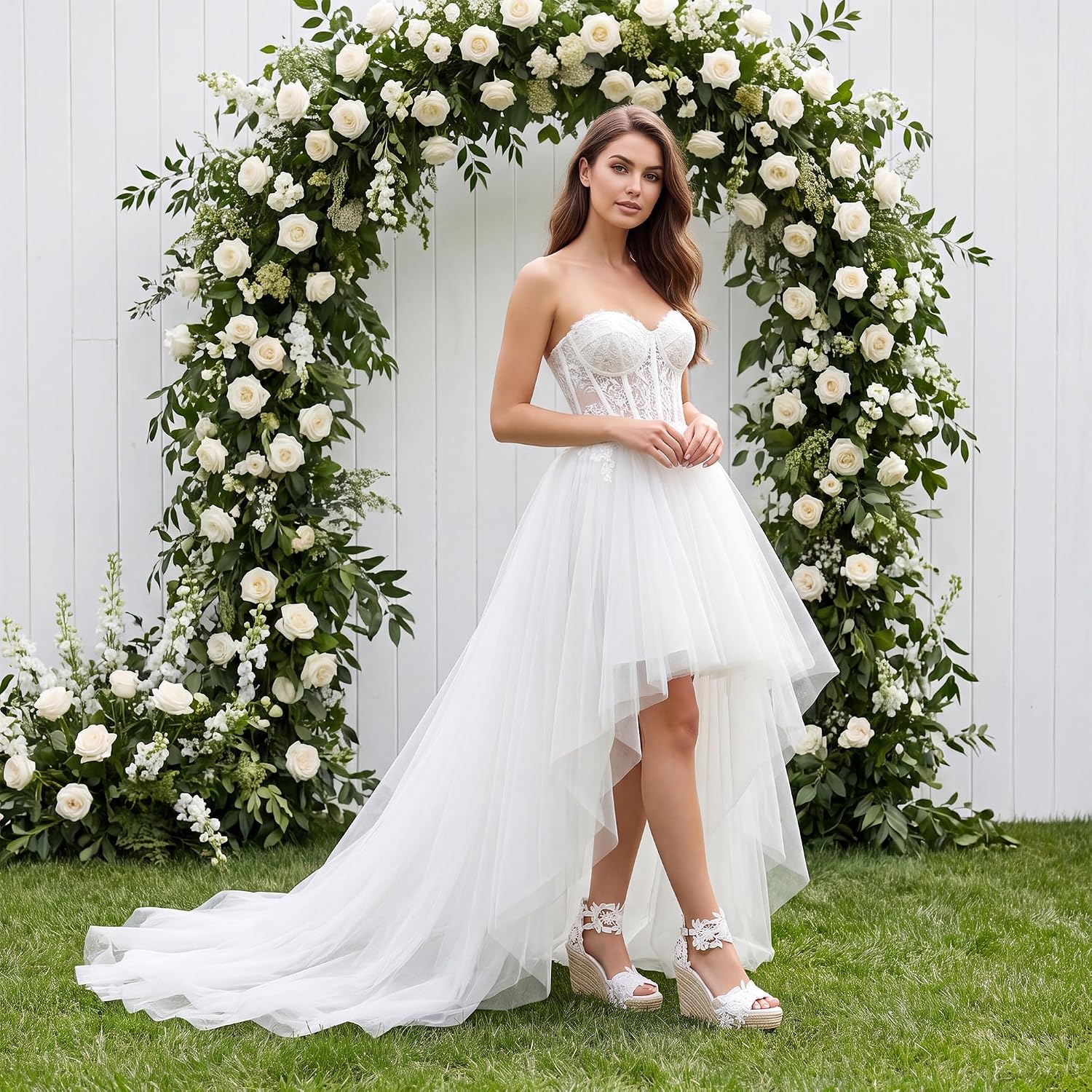 VICKI·VICKI Womens Wedge Sandals Platform Open Toe with Buckle Ankle Strap Lace for Wedding Bride Vacation Party