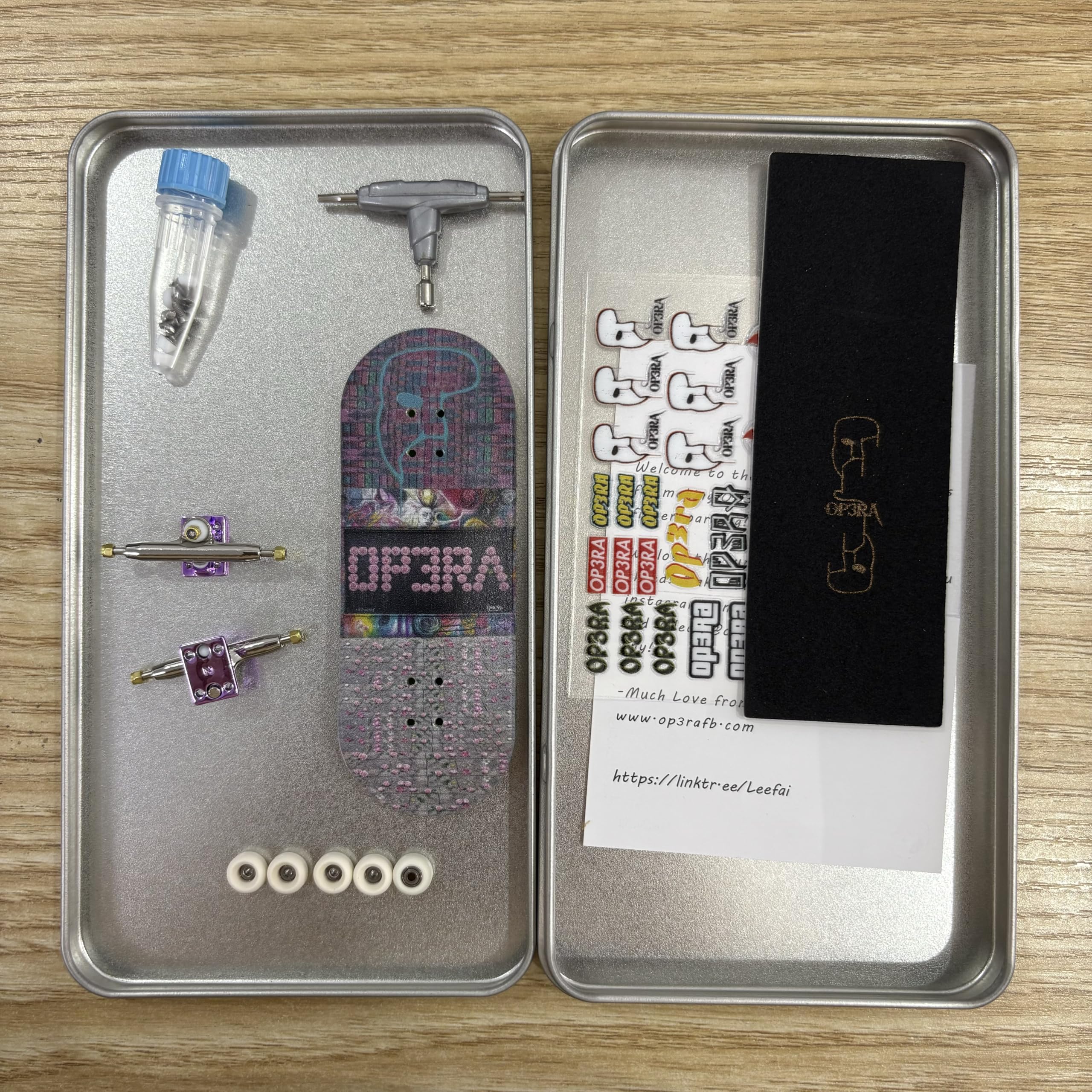 LEEFAI 34mm Pro Fingerboard Complete Set Up 34x96mm-Maples Wood Deck UV Printing Graphic 4.0 Finger Skateboard Trucks & 5 Urethane Wheels-Op3ra V3-Floral