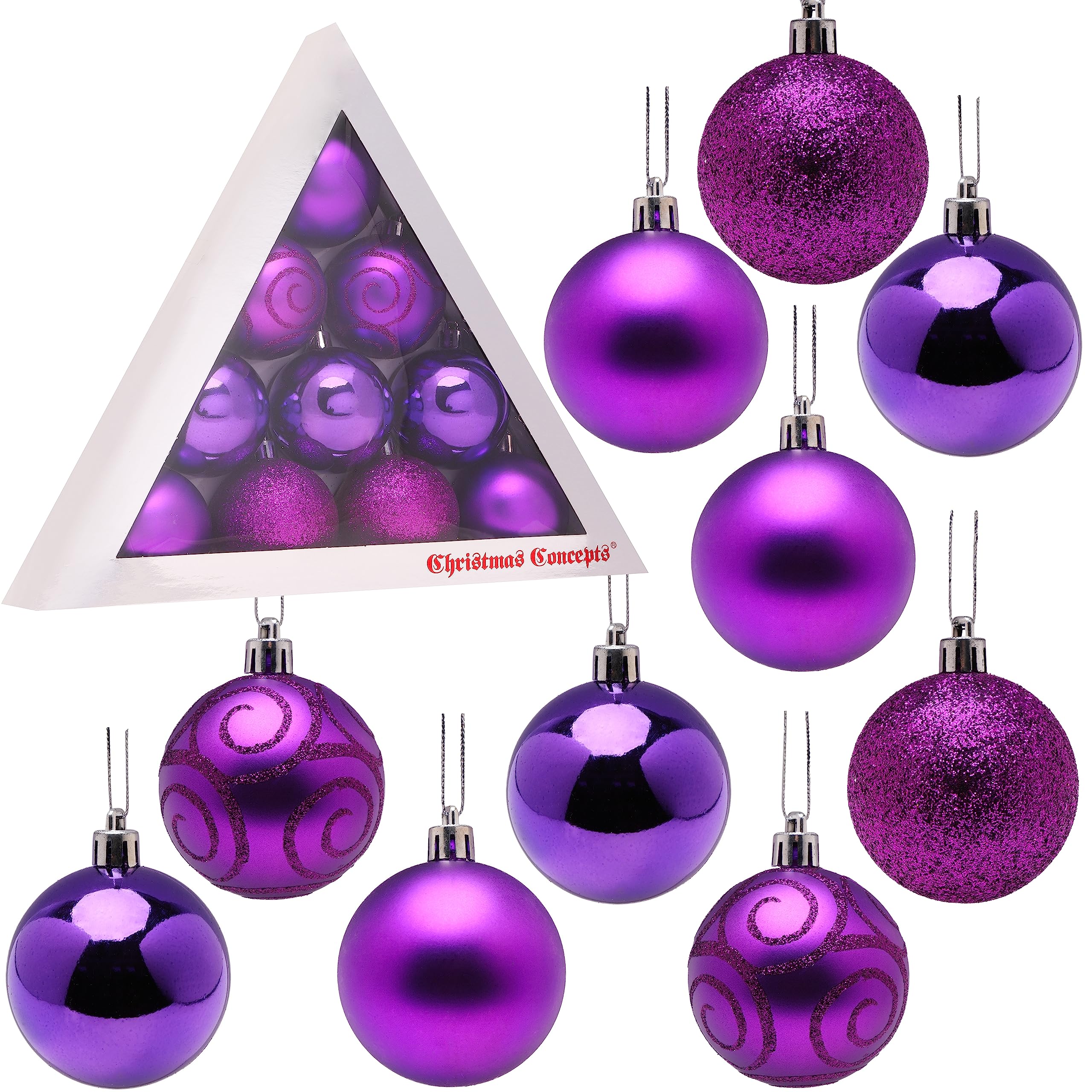 Christmas Concepts Purple Christmas Concepts® Pack Of 10-60Mm Christmas Tree Baubles - Shiny, Matte & Glitter Decorated Baubles (Purple)