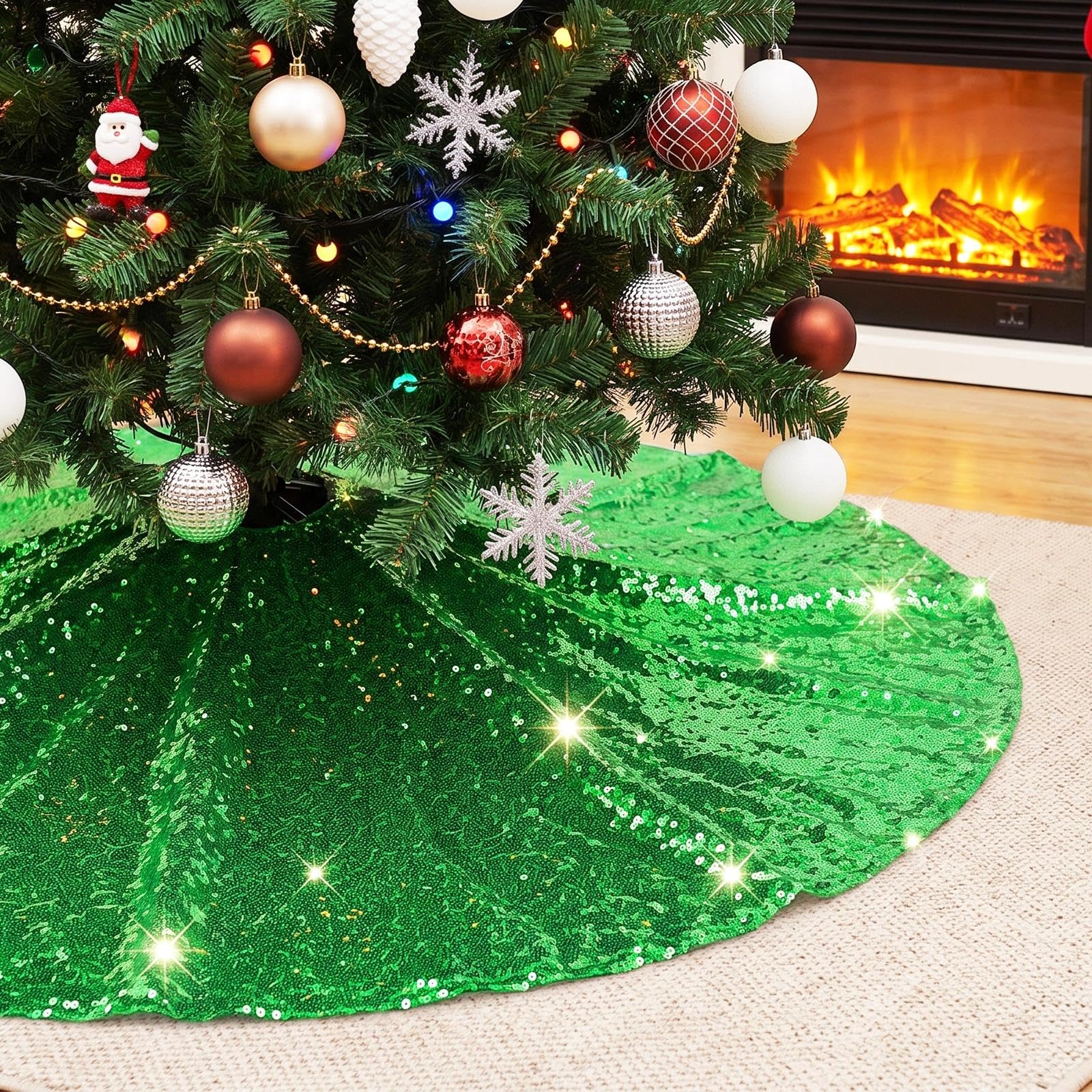 3E Home Green Sequin Christmas Tree Skirt, 127 cm (50 Inch) โ image 1