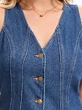 CIMUK Damska kamizelka dżinsowa z krótkim krojem, dekolt w serek, bez rękawów, listwa guzikowa, Western Denim kamizelka