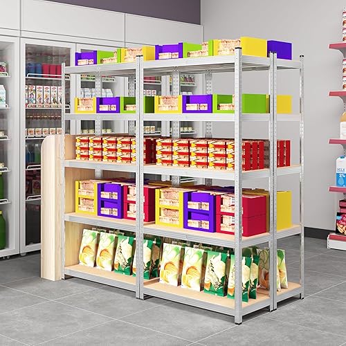 Miniatura 2 de Topeakmart Estantes utilitarios de 5 niveles, para almacenamiento, de metal, ajustables y resistentes, para garaje o cobertizo, plateado, 35.5 x 16