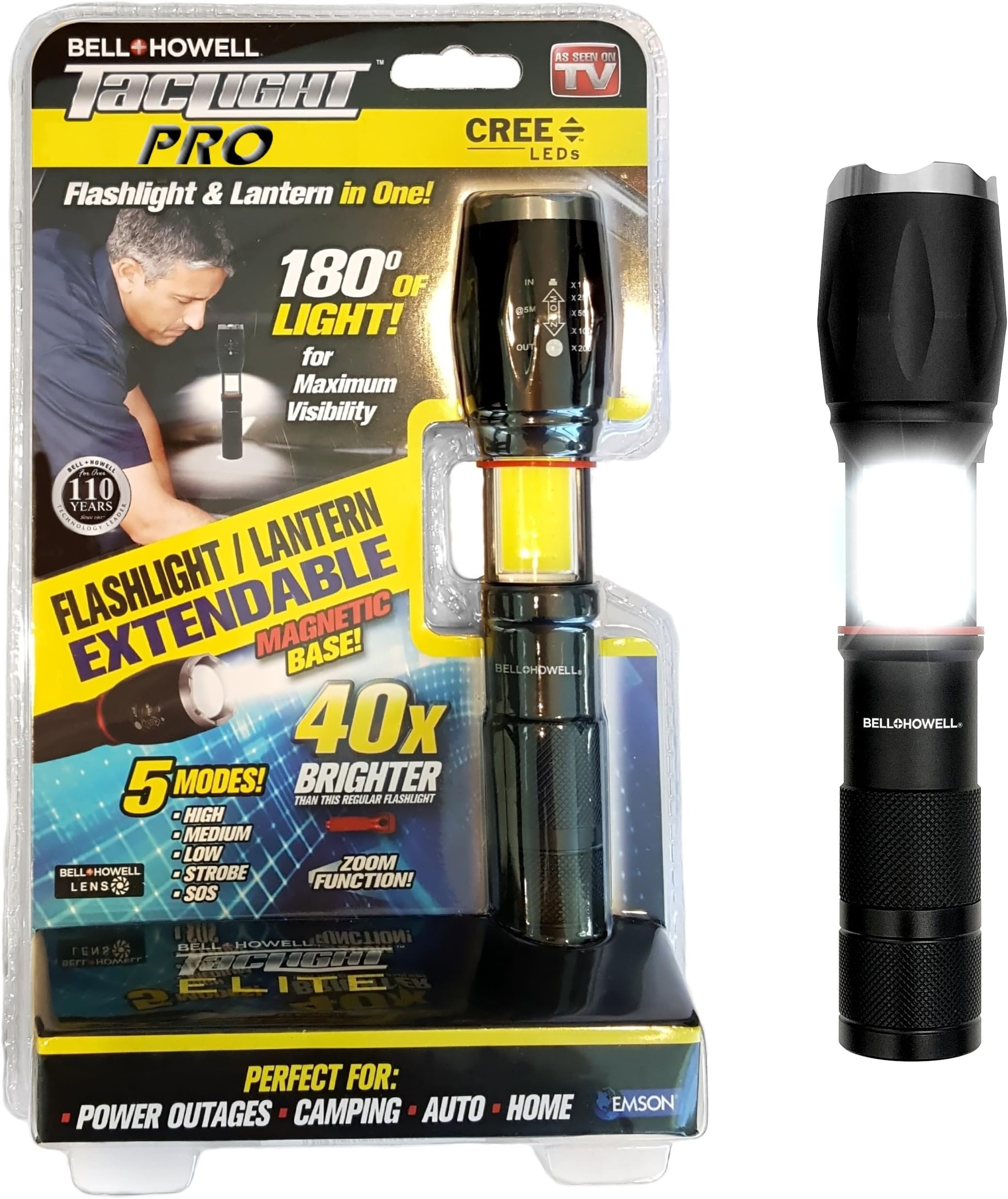 TACLIGHT PRO 5.4” LED Lantern and Flashlight in-1 with Zoom, Magnetic Base, Anodized Aluminum Construction Perfect for Camping, Emergency, Power Outage As Seen On TV - 40x Brighter