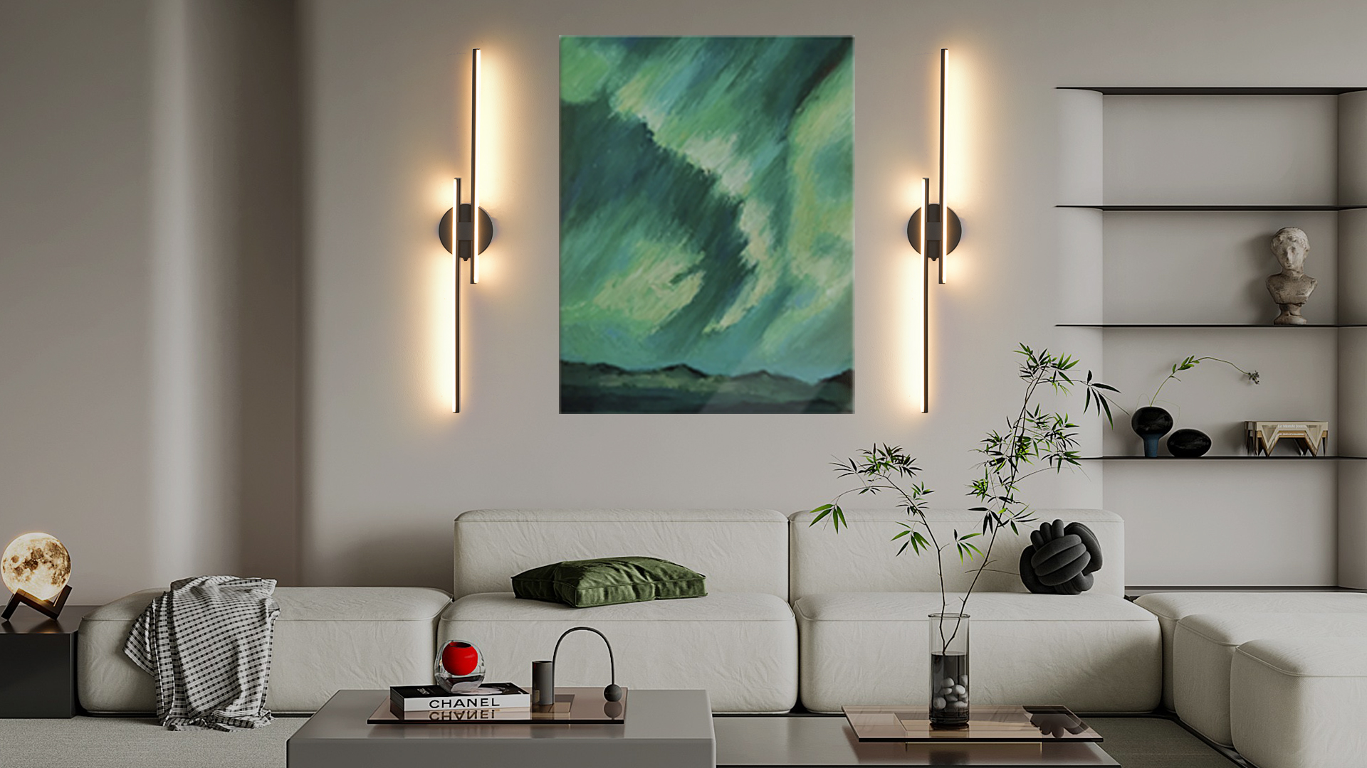 Image of Rechargeable Battery Operated Wall Sconce Set Of Two, Chrome Wireless LED Wall Sconces With Remote Control, Dimmable 3 Colors Cordless wall lights for Living Room, bedroom, Hallway, 23.6 Inch ( 2pcs)