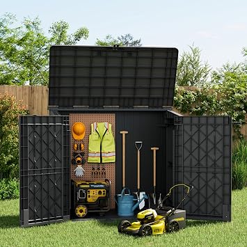 LHBGO Outdoor Storage Shed 36 Cu. Ft. Resin Garden Horizontal Storage Large Capacity Weather Resistant Storage Box, Lockable Resin Waterproof Shed