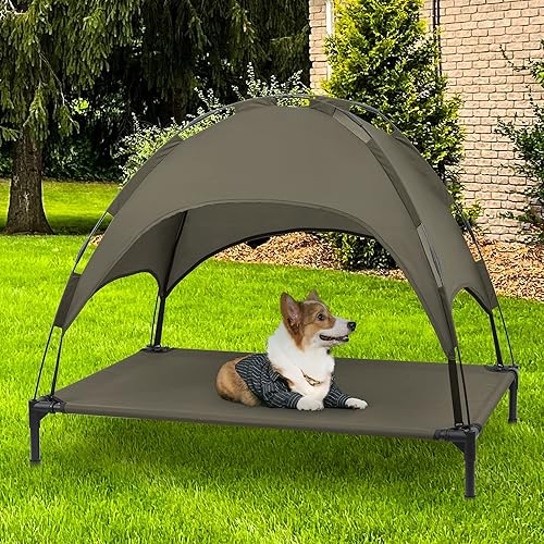 Miniatura 7 de Heeyoo Cama elevada para perros con toldo, cuna para perros al aire libre con toldo extraíble, cama de refrigeración portátil elevada para mascotas