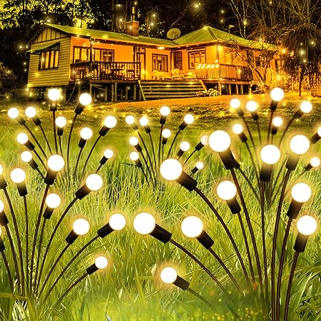 4 Pack Solar Garden Lights 6 LED Upgraded Solar Firefly Lights Outdoor Waterproof Solar Powered High Flexibility Swaying Outside Lights for Yard Pathway Lawn Patio Decoration, Warm White