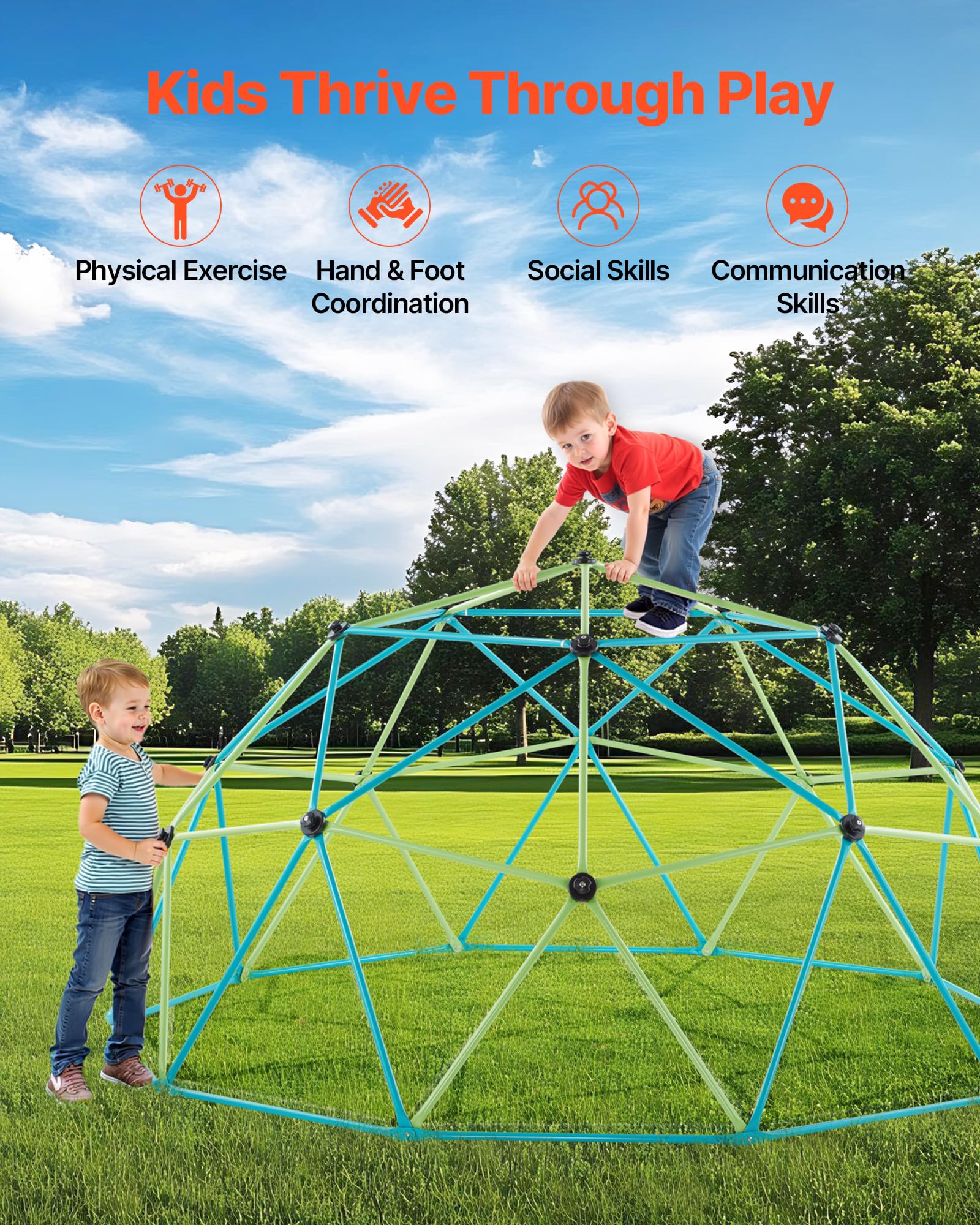 VEVOR Kletterkuppel geometrisches Klettergerüst (305 cm breit) mit Tellerschaukel, 453 kg belastbares Klettergerüst, Klettergerät für Kinder von 3 bis 10 Jahren Gartenspielzeug Spielplatz
