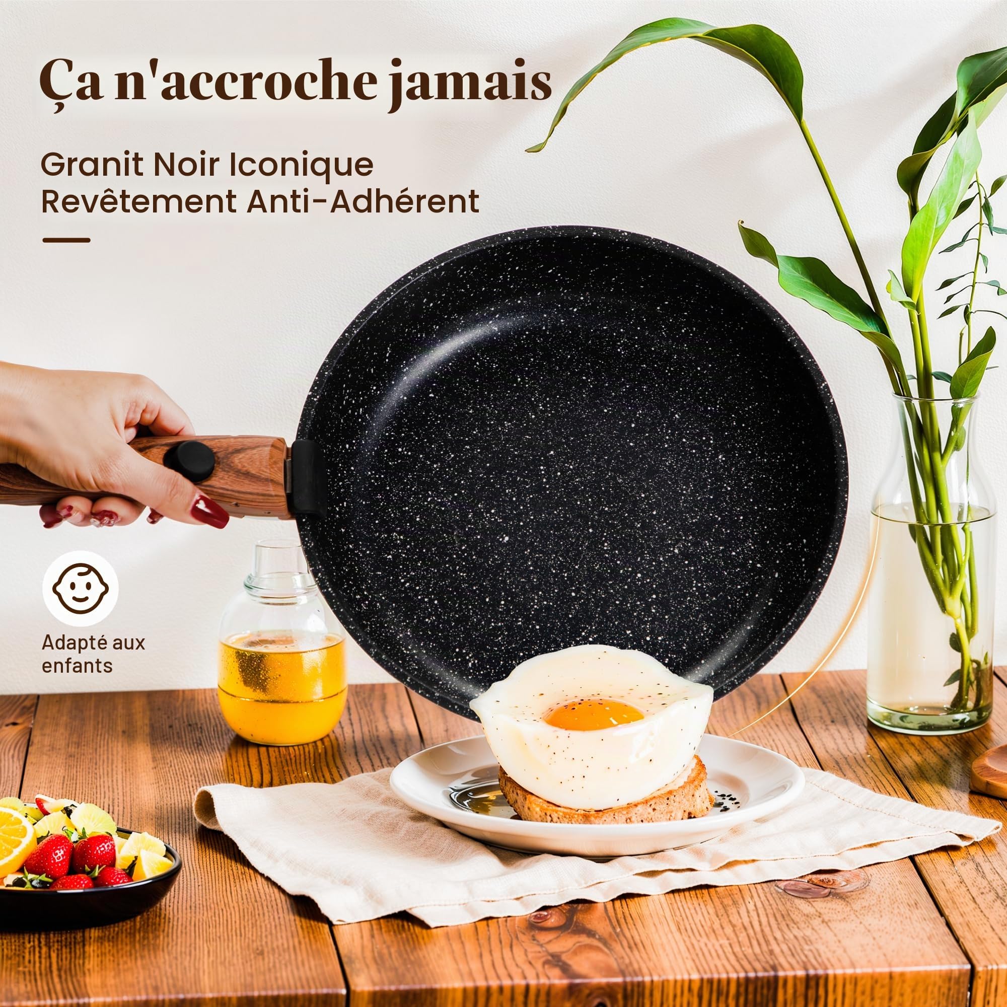 Kitchen Academy Set de Cuisine 10 PCS, Poêles Casseroles à Poignée Amovible | Batterie de Cuisine Tout Feux, Revêtement Antiadhésif en Granit Empilables Convient aux Camping-Cars et au Camping