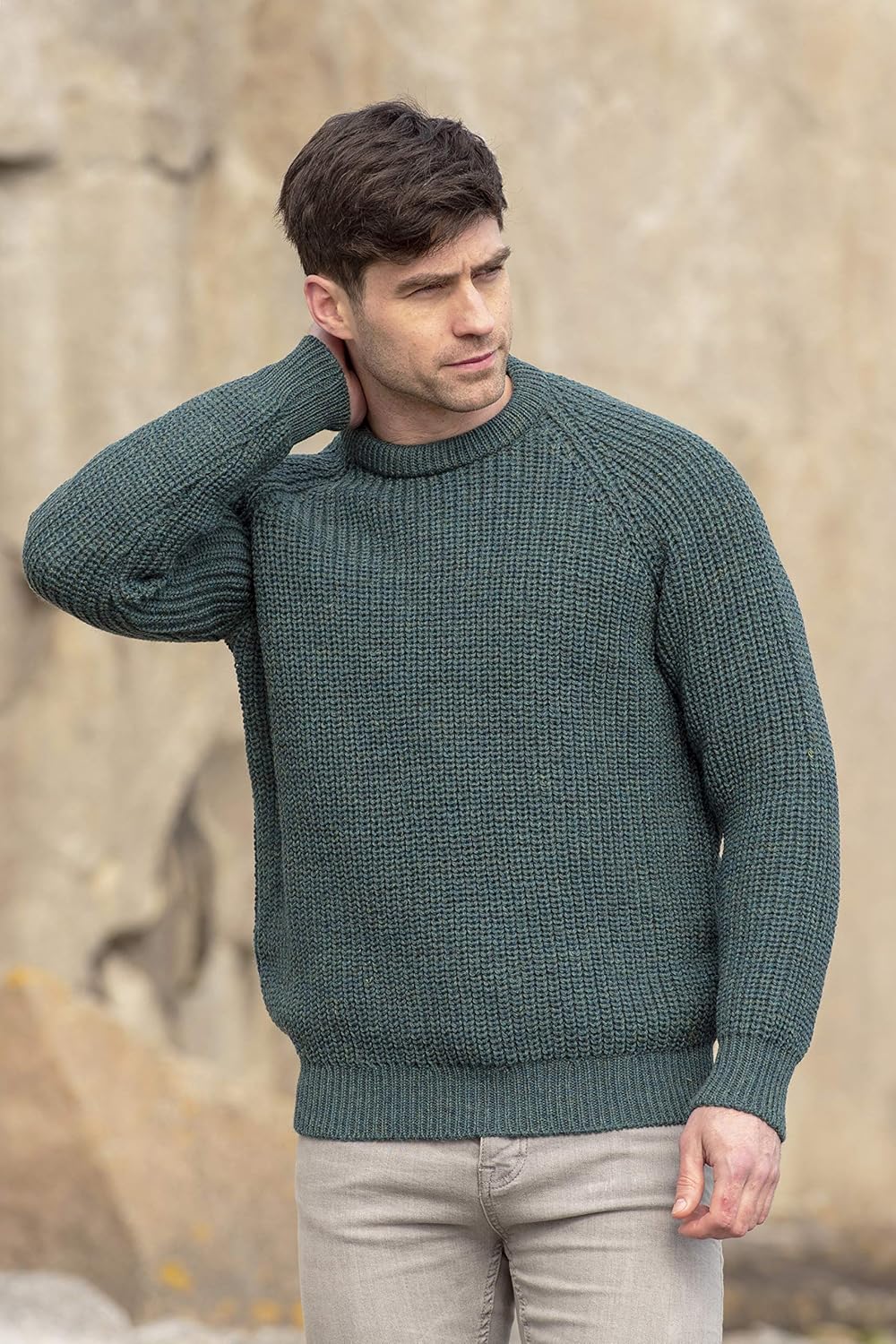 Aran Crafts Men's Fisherman Irish Rib Crew Neck Wool Sweater (100% Pure Wool) - Image 3