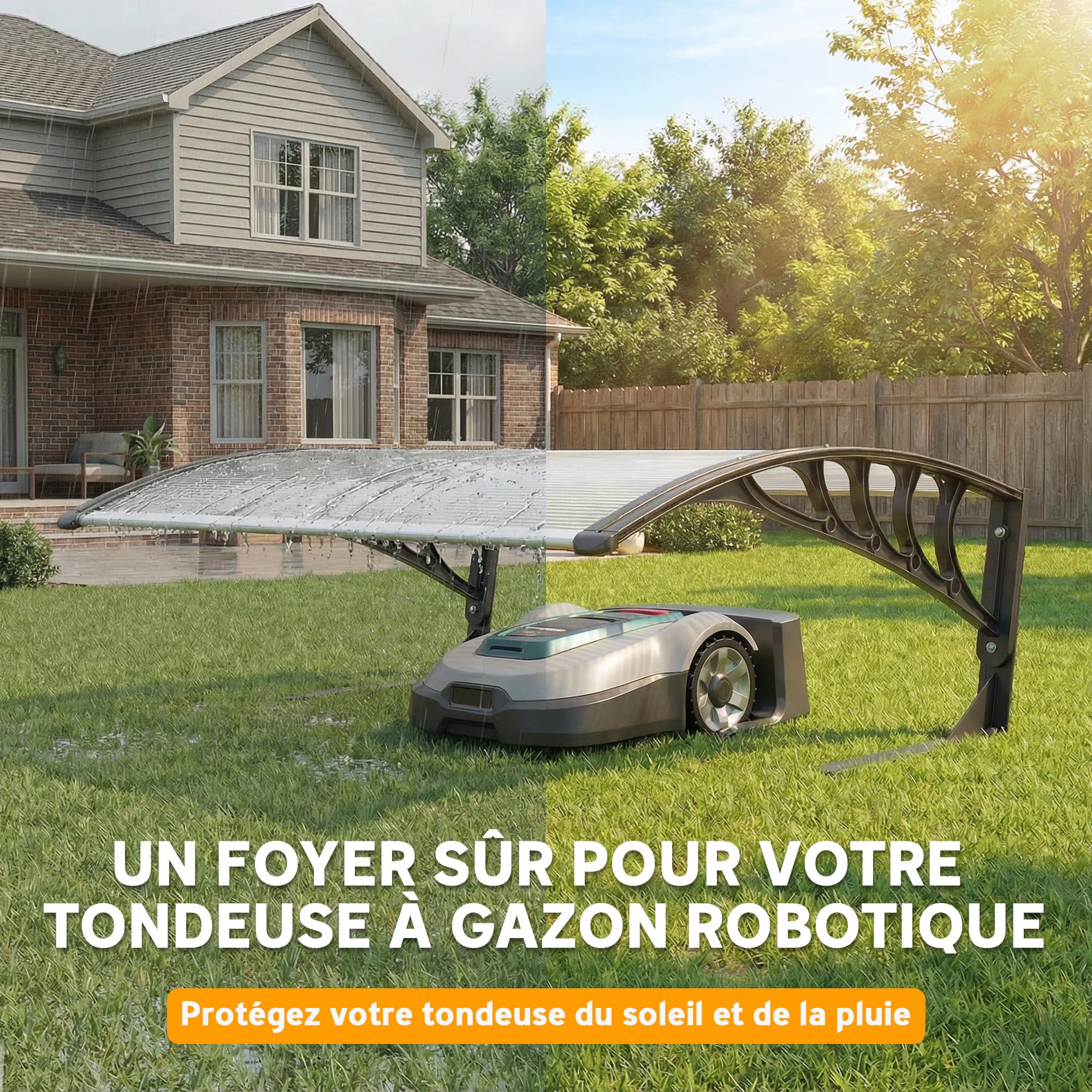 Outsunny Abri pour tondeuse robot, toit de garage pour tondeuse, auvent avec panneaux alvéolés pour une protection contre les UV, la pluie et la neige, blanc