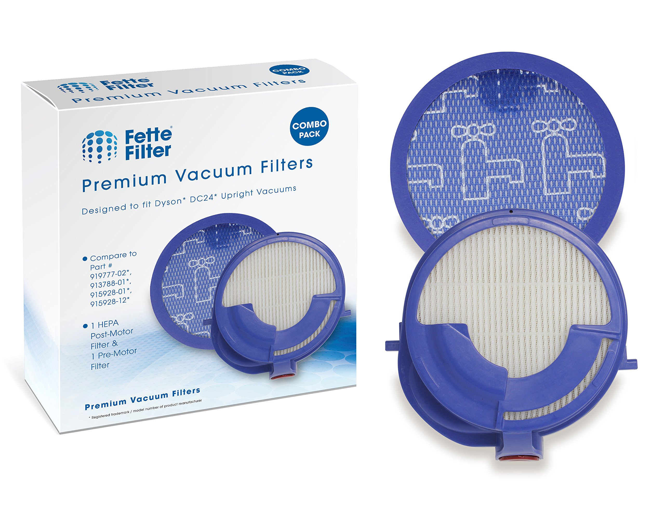 Fette Filter - Premium HEPA Post-Motor Filter & Pre-Motor Filter Compatible with Dyson DC24. Compare to Part # 919777-02 & 915928-12 - Combo Pack