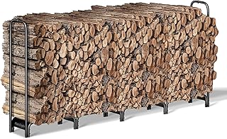 Firewood Rack, 8ft Heavy Duty Fire Wood Storage Racks for Indoor Outdoor, Metal Log Holders for Firewood, Fireplace Wood Pile Storage Stacker Organizer, Black