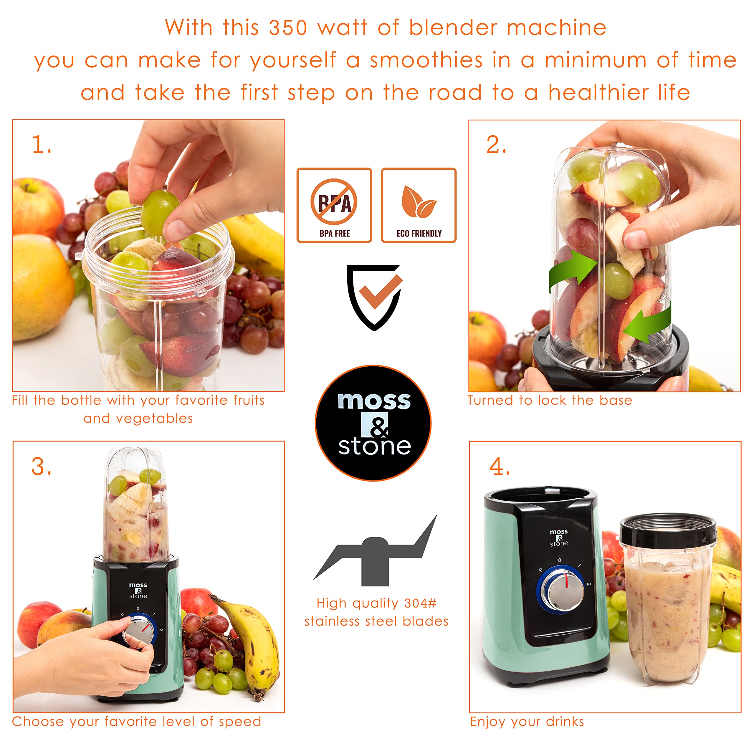 Moss And Stone Smoothie Blender Compact Personal Blender With