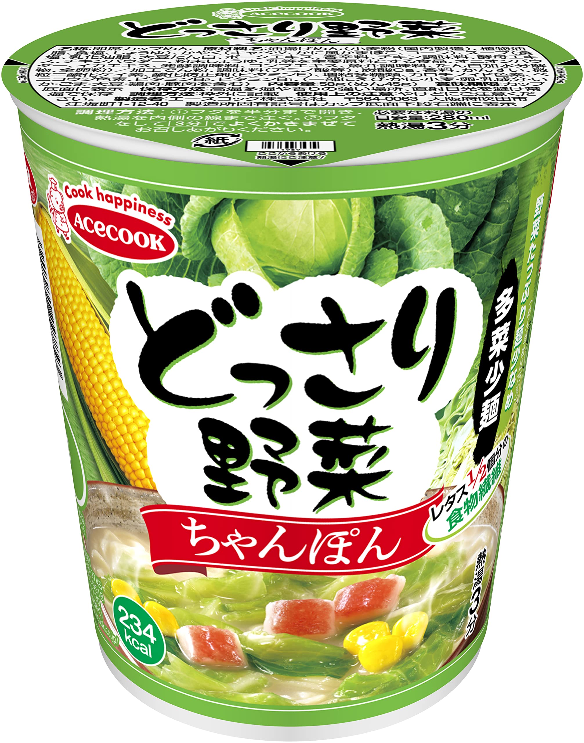 Amazon.co.jp: エースコック どっさり野菜 ちゃんぽん 58g ×12個