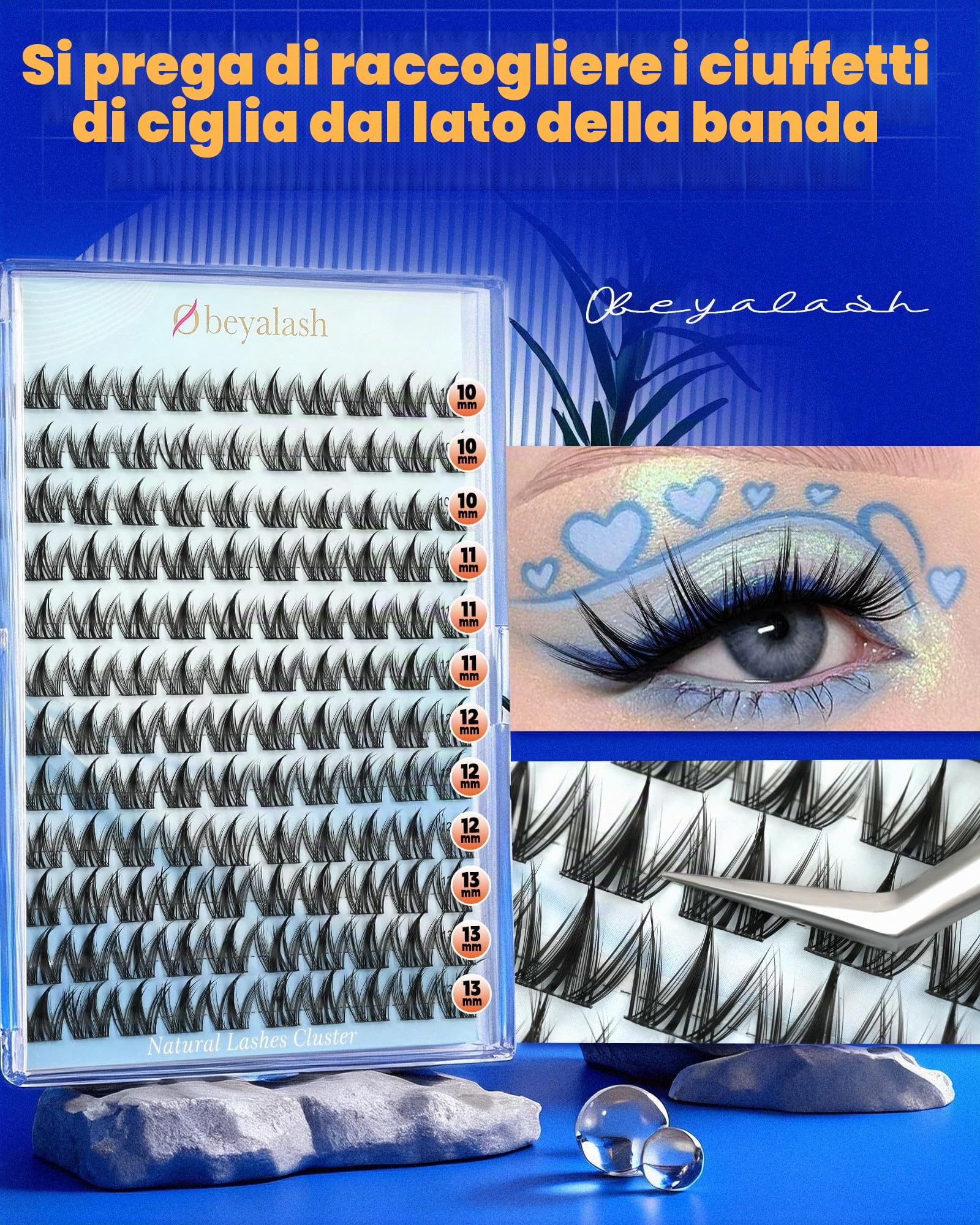 Obeyalash Manga Kit Ciglia Extension, Ciglia Finte Ciuffetti a Grappolo 10mm 11mm 12mm 13mm mix DIY Lashes Cluster con Pinzette (K004)