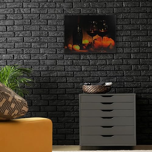 Miniatura 4 de Northlight Arte en lienzo con luz LED parpadeante de vino, pan y velas de 11.75 x 15.75 pulgadas, decoración de pared, naranja