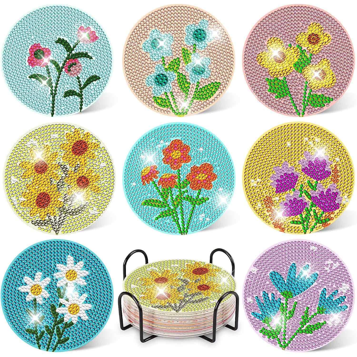 ELESUNCDOU Diamond Painting Coasters, DIY Art Craft Kit for Adults, Creative Home Decor Project with 8 Pieces, Stress Relief Activity for Beginners and Gift Ideas-image-1