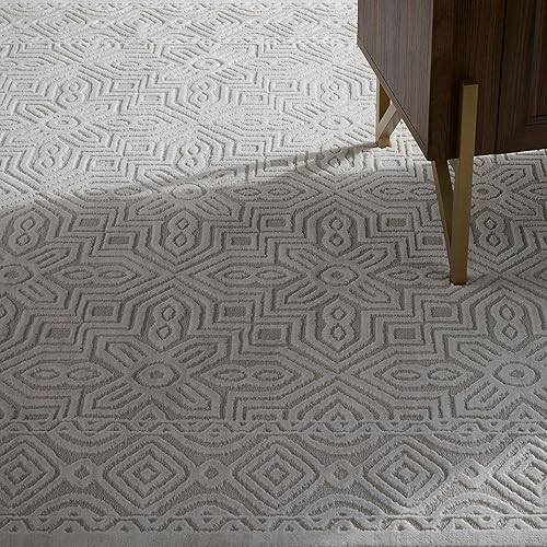 Miniatura 8 de TOWN & COUNTRY LUXE Maya Medallion Tile - Alfombra de pasillo neutra para interiores con textura alta-baja, gris, 1 pies 9 pulgadas x 7 pies 2