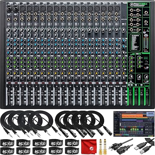 Mackie ProFX22v3 22-Channel Unpowered Mixer USB Bundle with Waveform OEM DAW, 4x Mophead 10-Foot TRS Cable, 4x 10-Foot XLR Cable, 2x 1/4" to 3.5mm Adapter, 10x Cable Ties and Microfiber Cloth