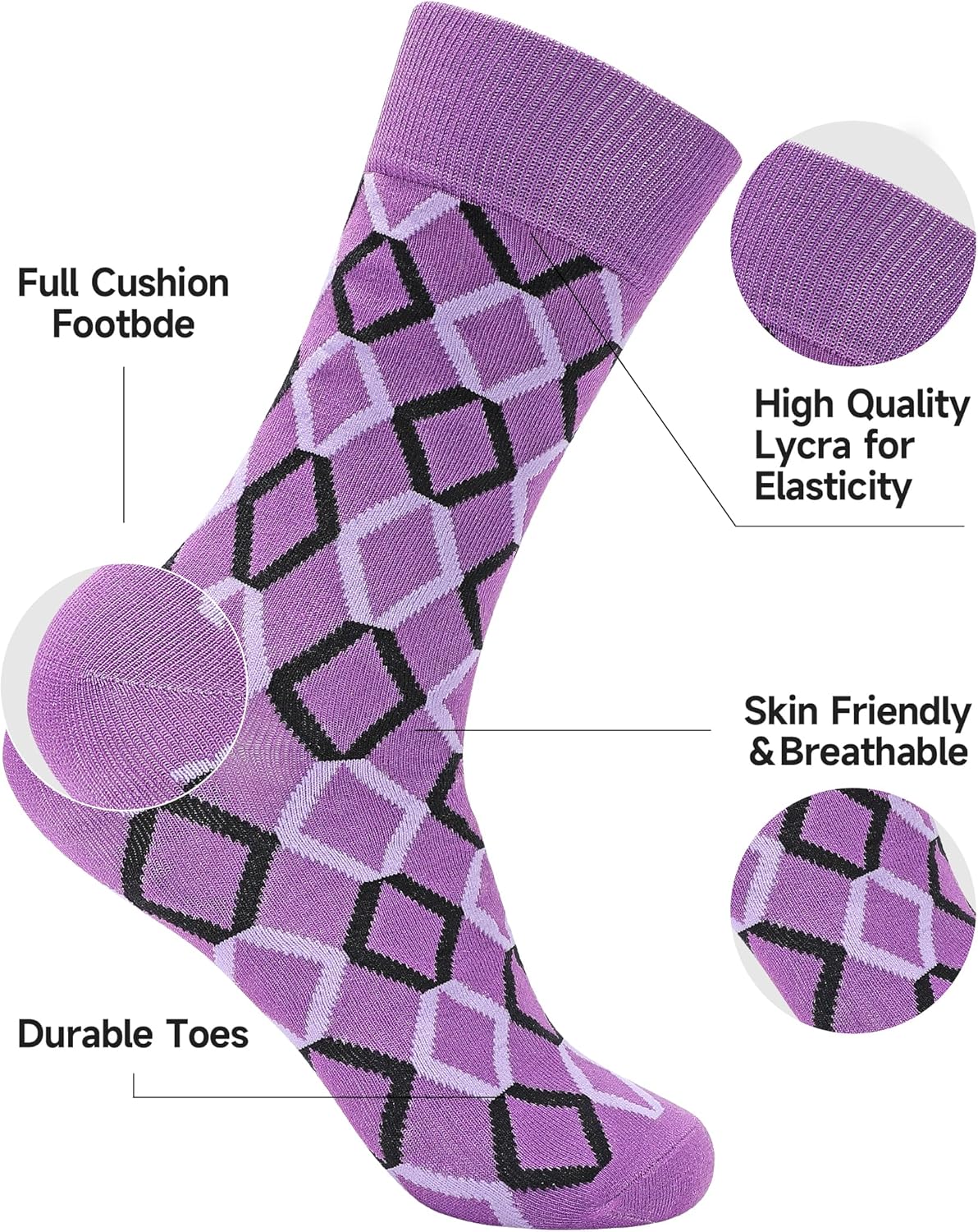 Mens Dress Socks Thin Lightweight Size 8-13 Combed Cotton Anti Odor Quick Dry Classic Pattern - Image 2