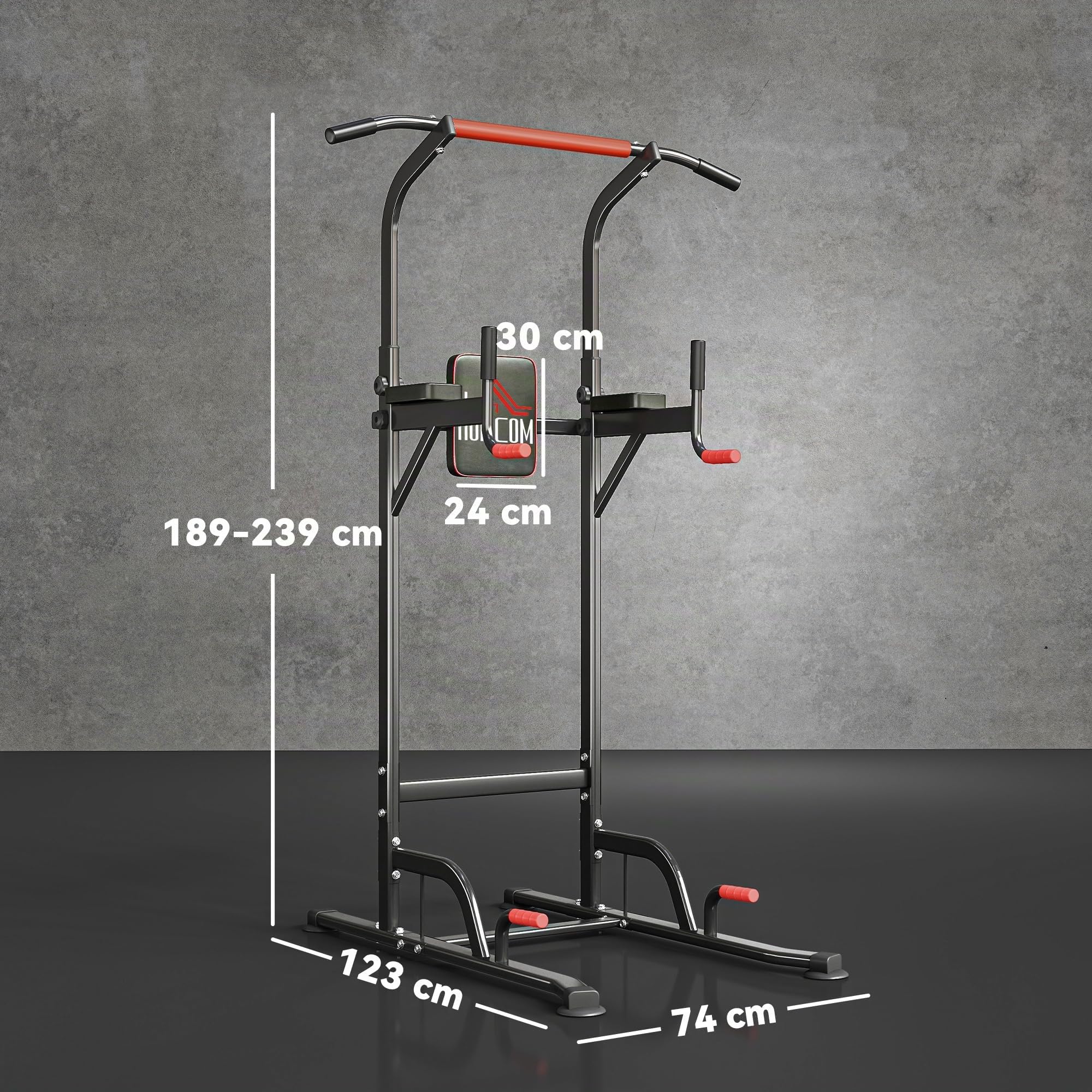 HOMCOM Barra de Dominadas Altura Regulable 189-239 cm 7 Orificios | Torre de Ejercicios, Estación Multifuncional, Entrenamiento Fitness Casa Gimnasio Oficina, Carga 120 kg