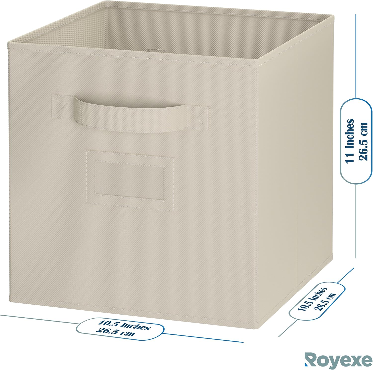 Royexe - Storage Cubes - (Set Of 6) Storage Baskets | Features Dual Handles & Label Window with 10 Label Cards | Cube Storage Bins | Foldable Fabric Closet Shelf Organizer (Beige)