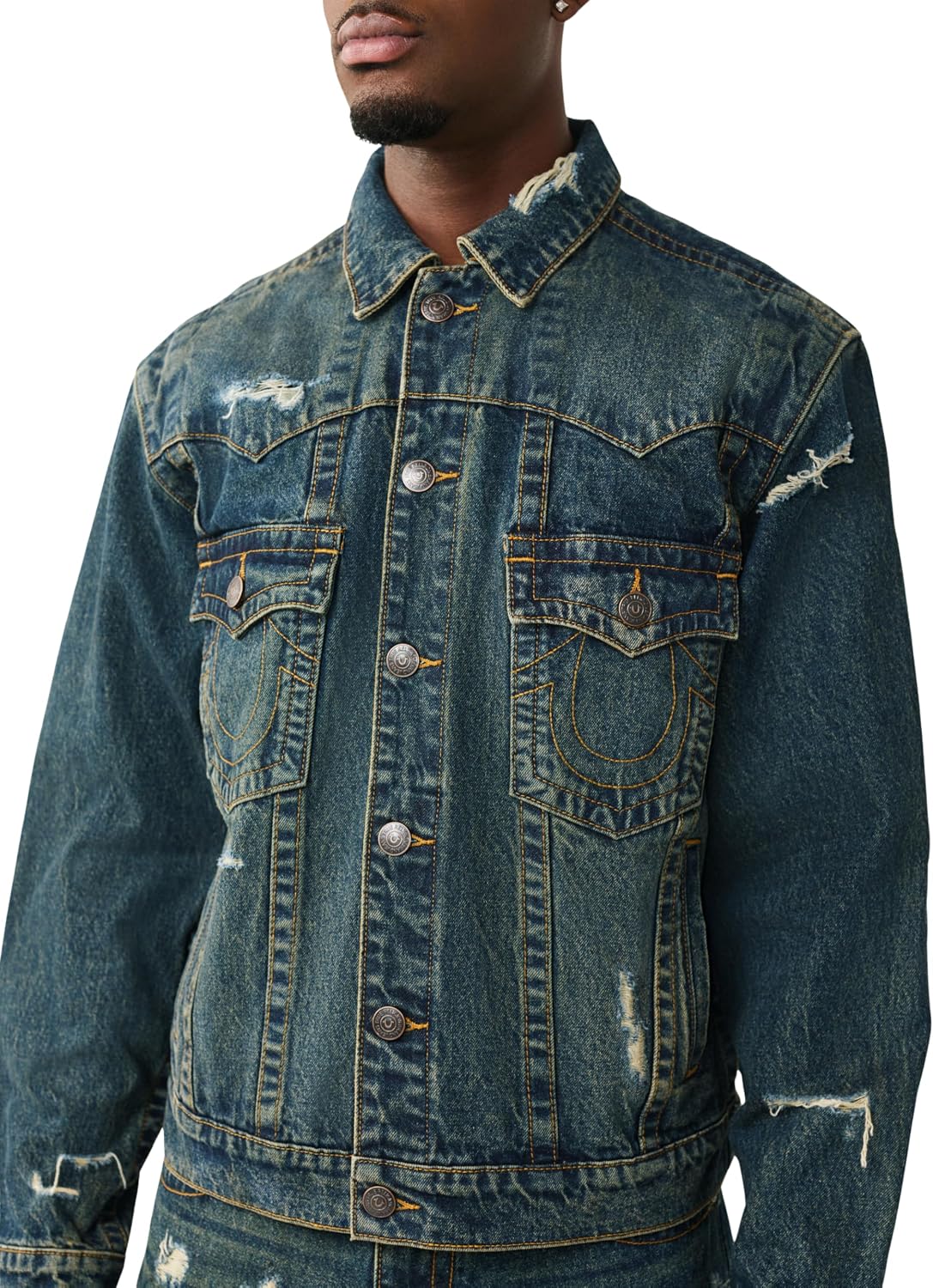 True Religion Men's Destroyed Ovrszd Jimmy Jkt Sn