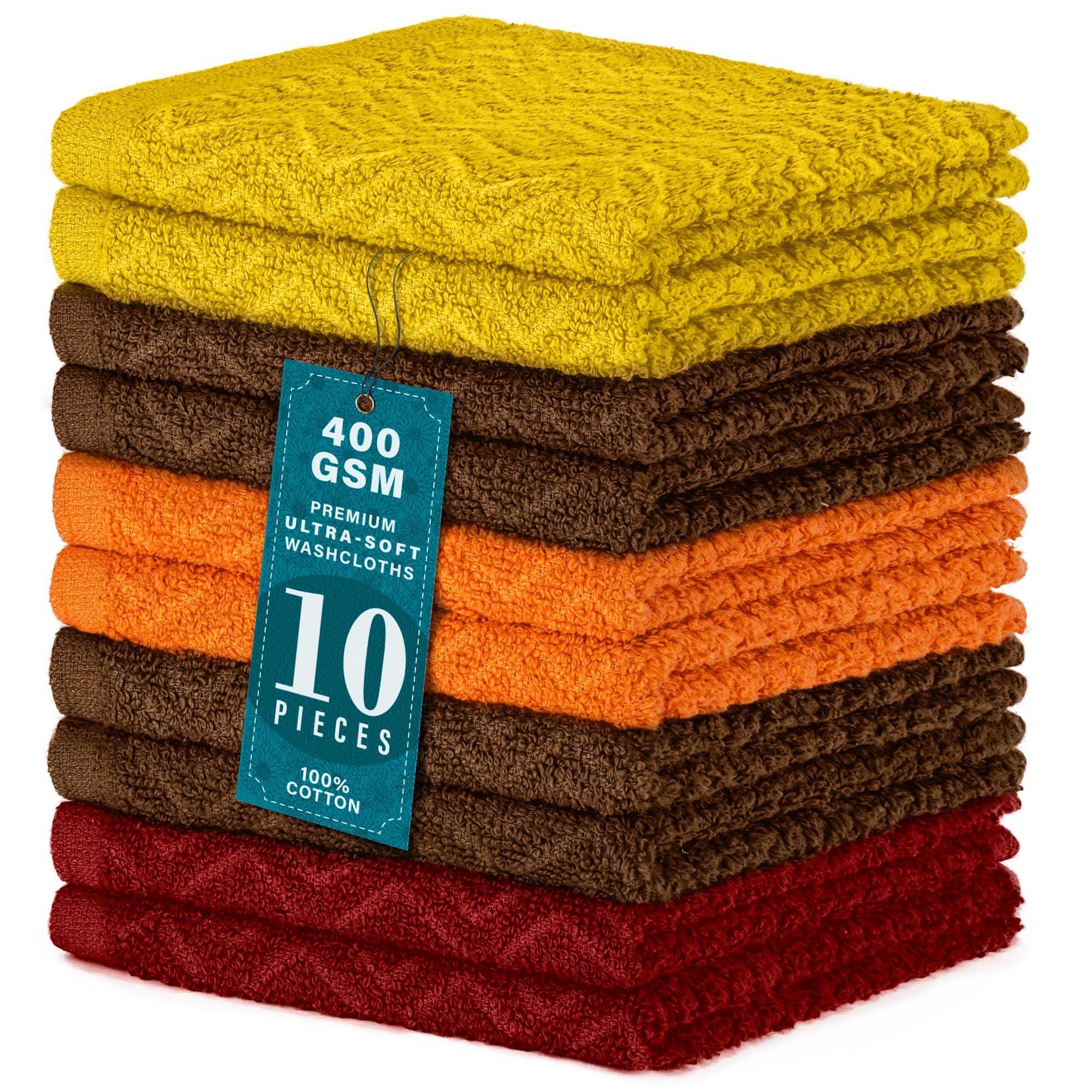DecorRack 10 Pack 100% Cotton Dish Cloth, Luxurious Soft, 12 x 12 inch Ultra Absorbent, Machine Washable Premium Quality Kitchen Towels, Rustic Colors (10 Pack)