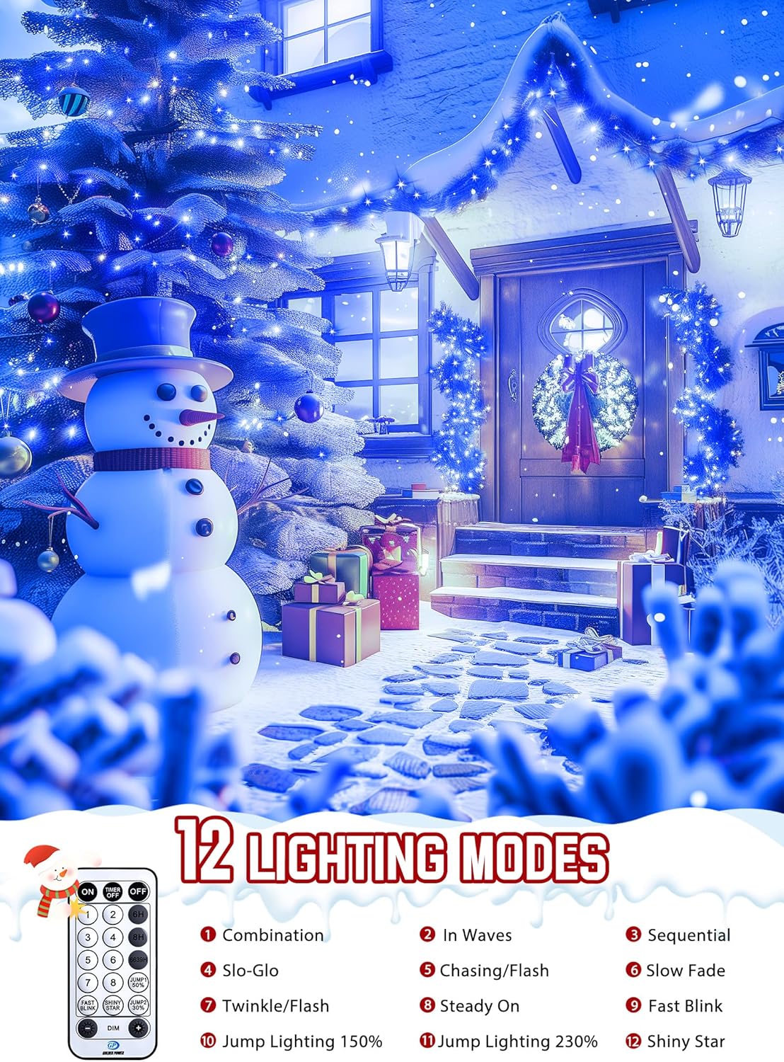 Brightown Christmas Tree Lights Outdoor Cluster Lights - 1000 LED 50 Ft Christmas Firecrackers String Lights, 12 Modes Timer Remote Waterproof Plug in Twinkle Fairy Lights for Xmas Tree Garland, Blue