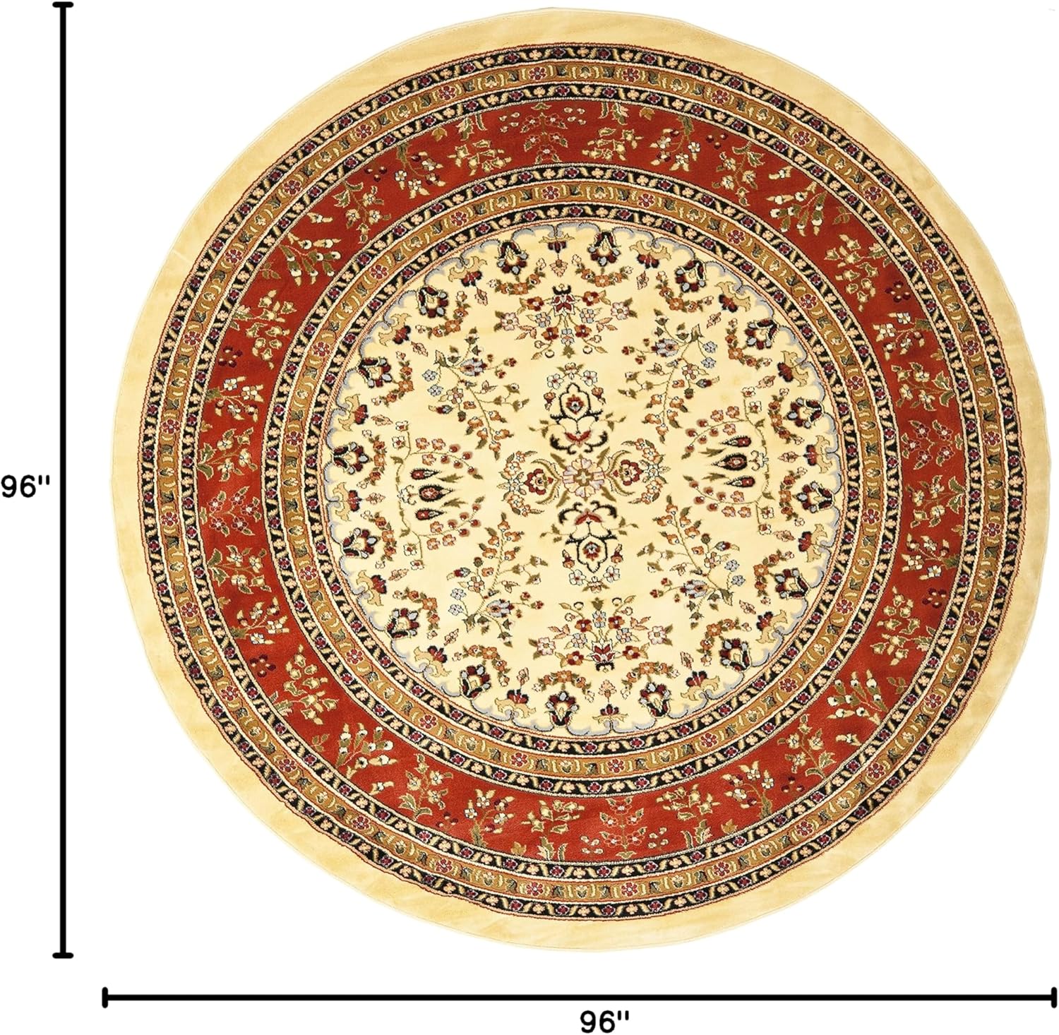 SAFAVIEH Lyndhurst Collection Area Rug - 8' Round, Ivory & Rust, Traditional Oriental Design, Non-Shedding & Easy to Clean, Ideal for Living Room, Bedroom, Dining Space (LNH331R)