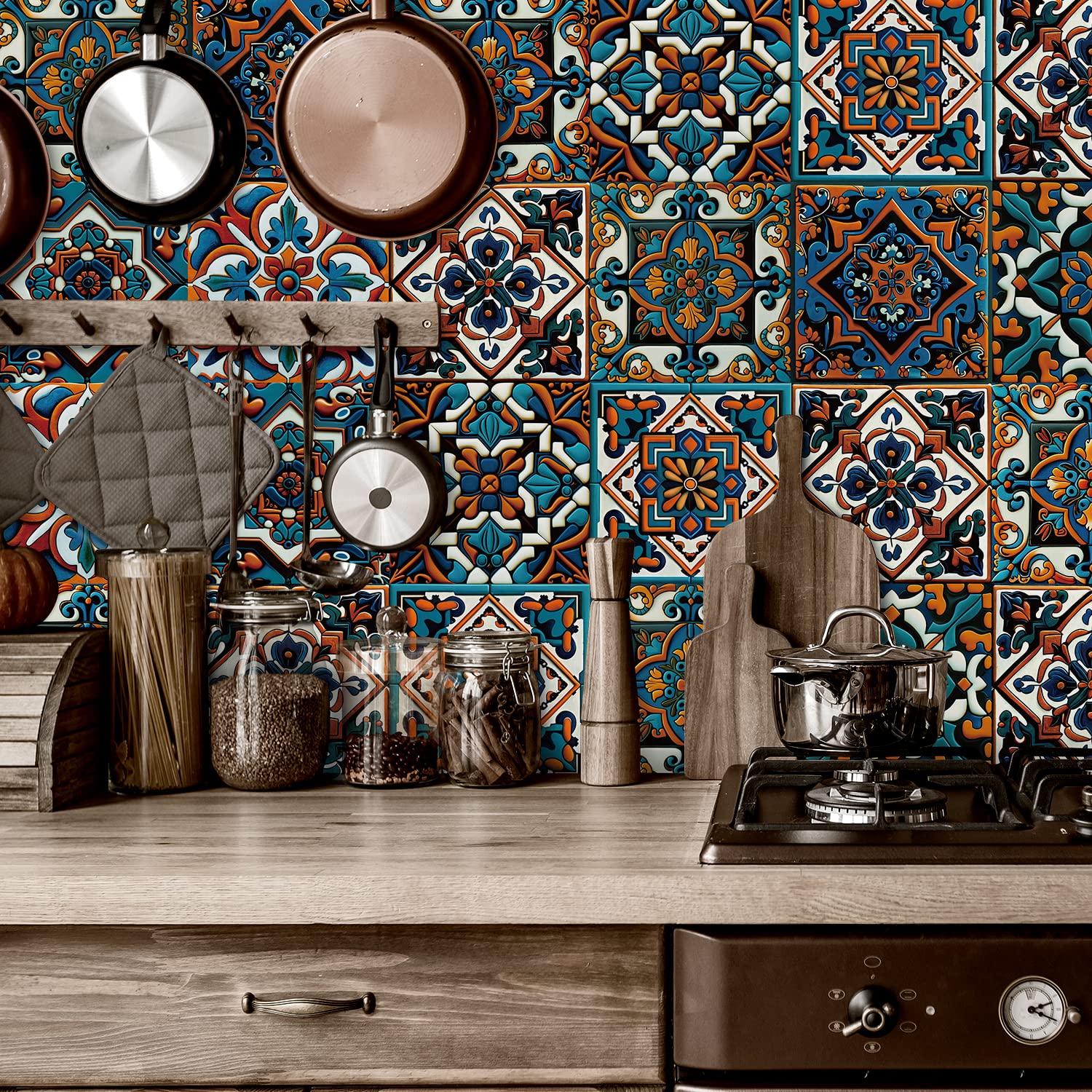Alwayspon 20cm/8inch Retro Wall Tile Sticker Transfer, 3D Effect Waterproof Sticky Back Vinyl Tile Sticker for Kitchen Bathroom Self-adhesive Peel and Stick PVC Stick on Tile