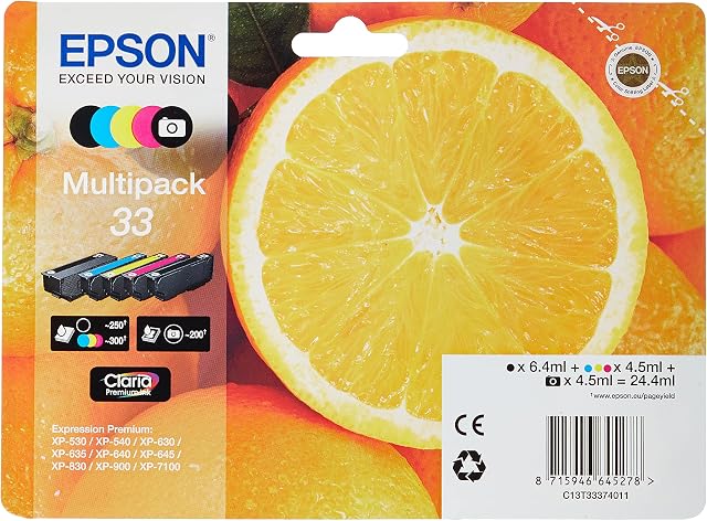 Epson 33 Oranges Genuine Multipack, 4-colours Ink Cartridges, Claria Premium Ink